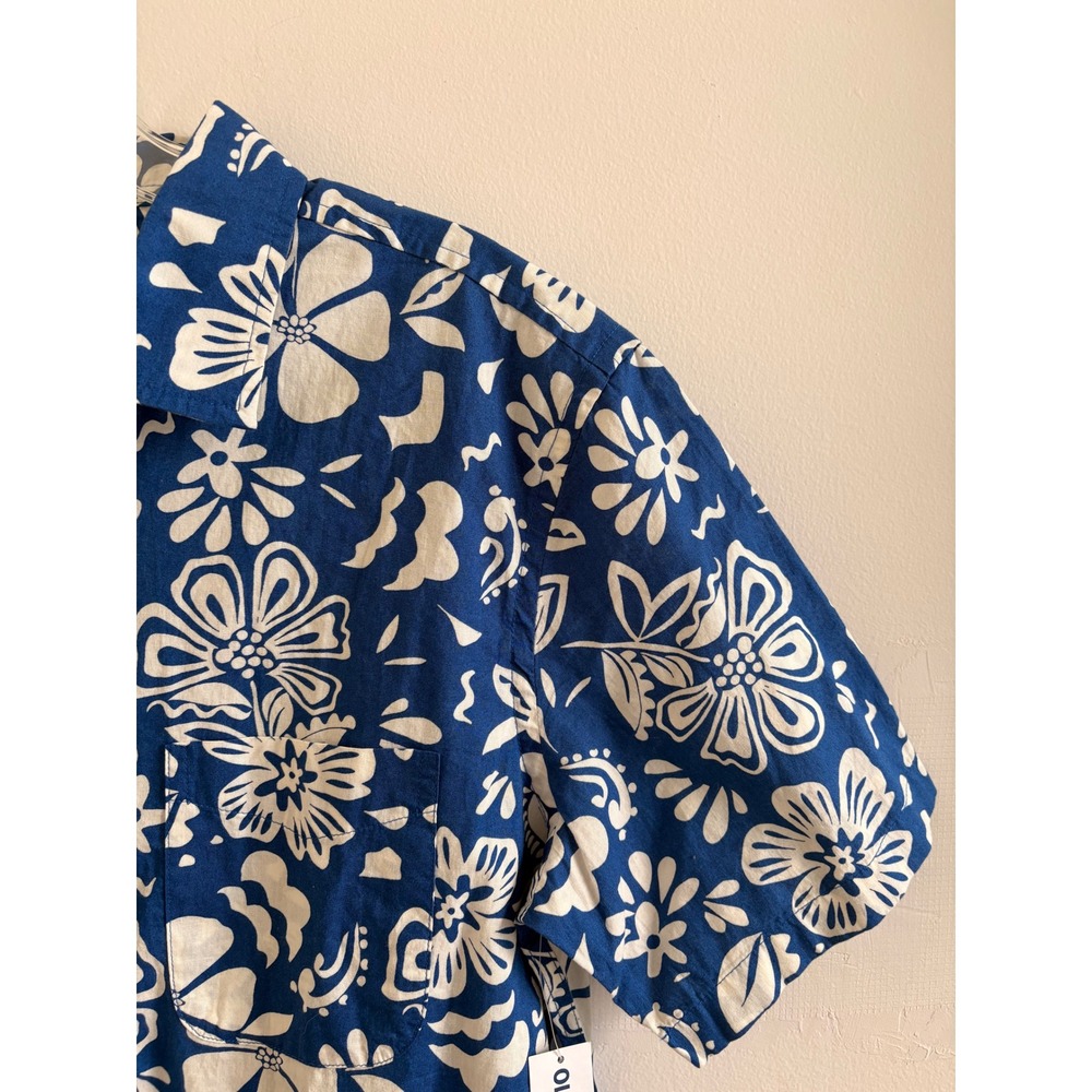 Old Navy Mens Everyday Shirt Regular Fit Blue White Floral Tropical Print NWT M - Picture 5 of 7